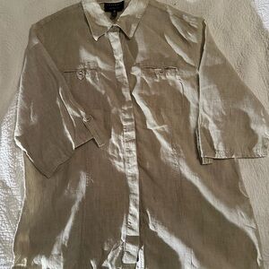 Foxcroft Light Stone 100% Linen Button-Up Blouse 14